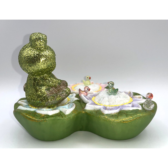 Vintage Ceramic Green Frog on Lilly Pad Ducks Deb O. Original OOAK Spring Decor - Picture 8 of 16